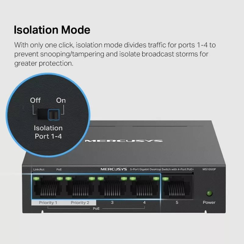 Mercusys 5-pordiline Gigabit lauavõrgulüliti 4 PoE+ pordiga