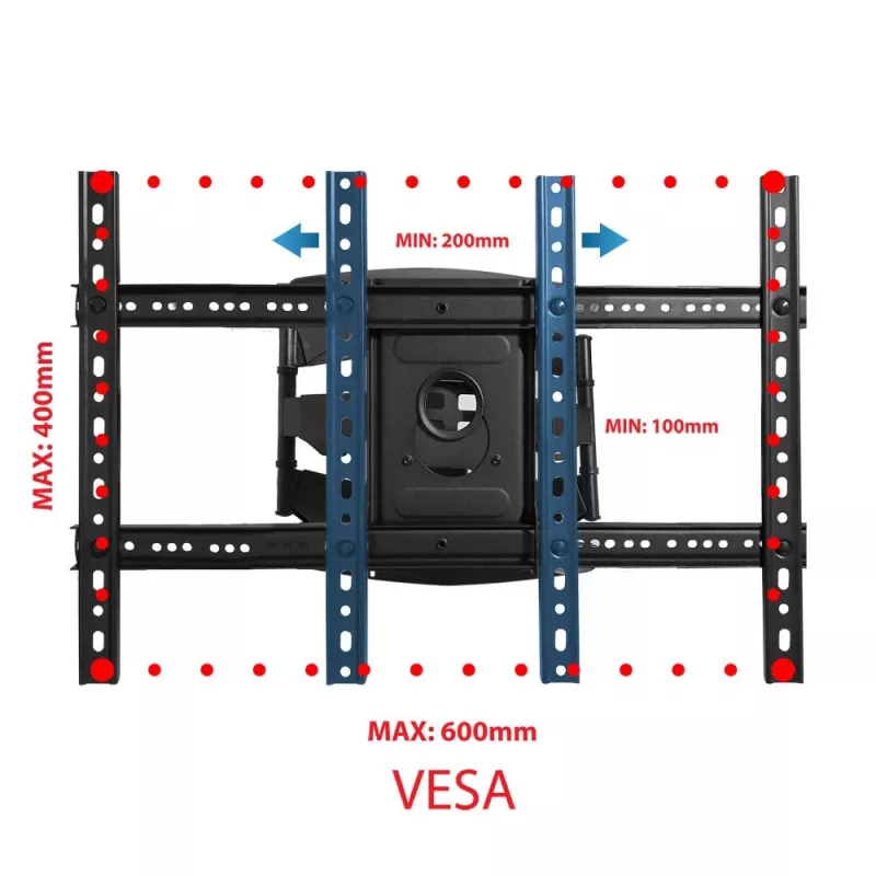 Seinale kinnitatav raam ESPERANZA ERW021 40–85-tollistele lameekraanteleritele, metallist, kallutatav, kaugus 6–50 cm, kandevõime 68 kg, VESA 200x100–600x500 mm