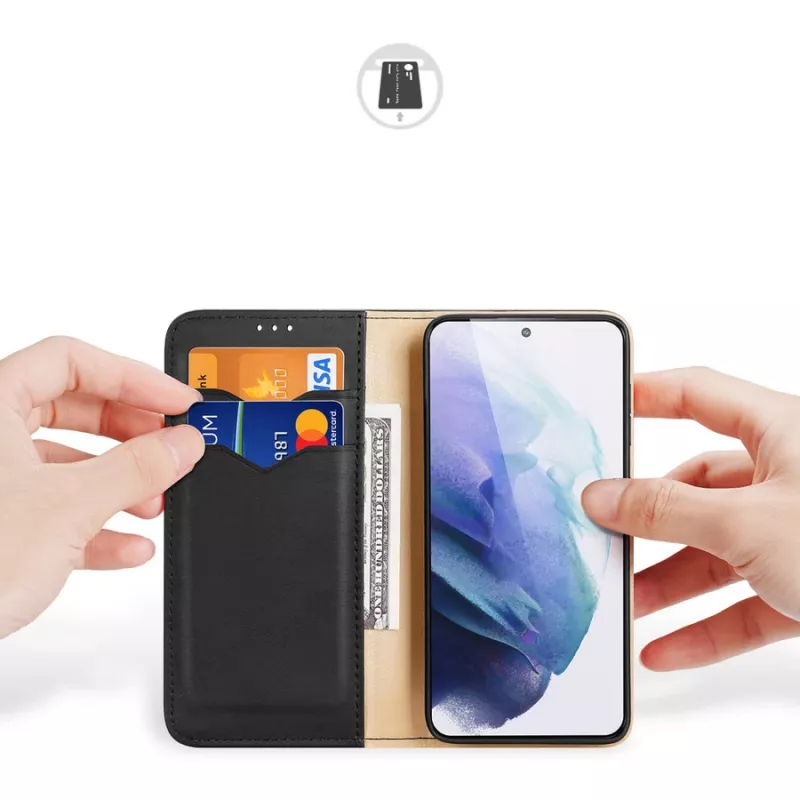 Dux Ducis Hivo klapiga nahast rahakott-tüüpi ümbris Samsung Galaxy S22+ (S22 Plus) jaoks, must