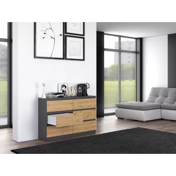Top e shop M6 120 kummut — Antratsiit/tamm, 6 sahtlit, 1200×300×770 mm, puitlaastplaat