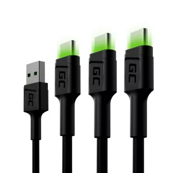 USB-C kaabel roheline Cell KABGCSET02 1,2 m (USB A to USB C, 2,4 A, 480 Mbps) 3 tk koos LED-taustvalgustusega
