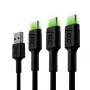 USB-C kaabel roheline Cell KABGCSET02 1,2 m (USB A to USB C, 2,4 A, 480 Mbps) 3 tk koos LED-taustvalgustusega