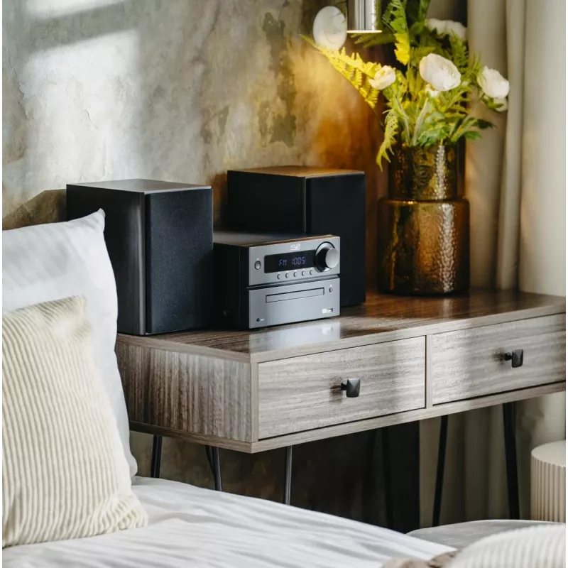 Mini Hi‑Fi stereosüsteem Adler AD 1917 — Bluetooth V5.3, CD/USB/MP3, 2×25W RMS, FM-tuuner, 4‑ribaline ekvalaiser, AUX, must