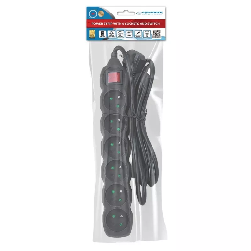 Esperanza ELK218K pikendusjuhe 3 m 6 AC pesaga, siseruumides, must