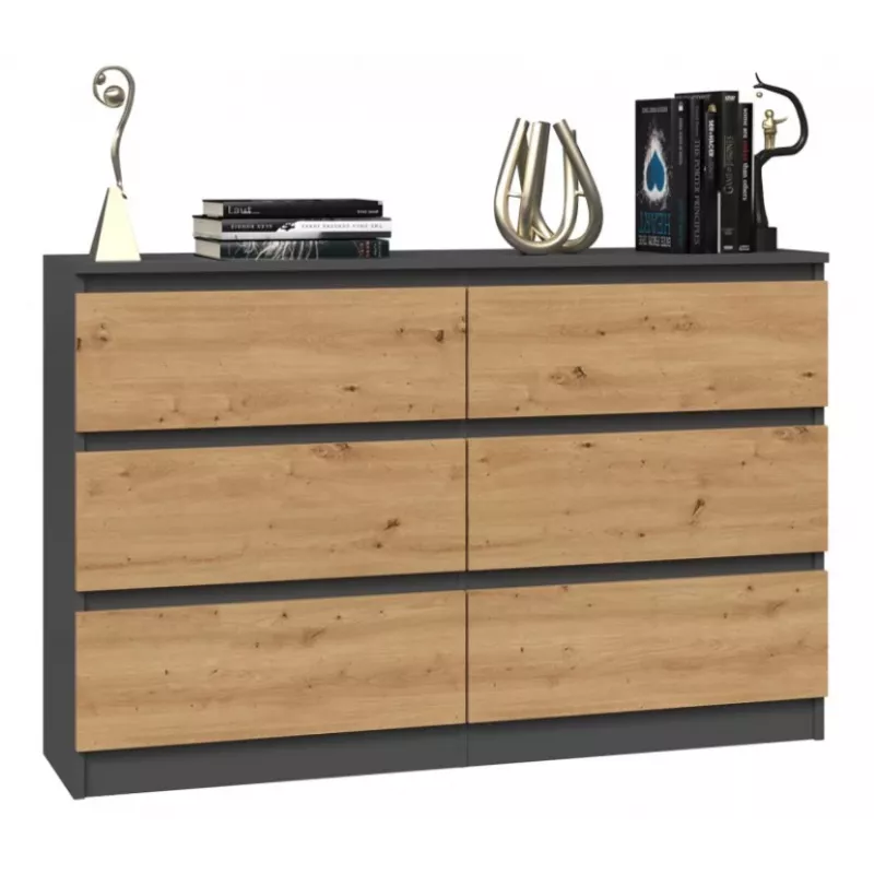 Top e shop M6 120 kummut — Antratsiit/tamm, 6 sahtlit, 1200×300×770 mm, puitlaastplaat