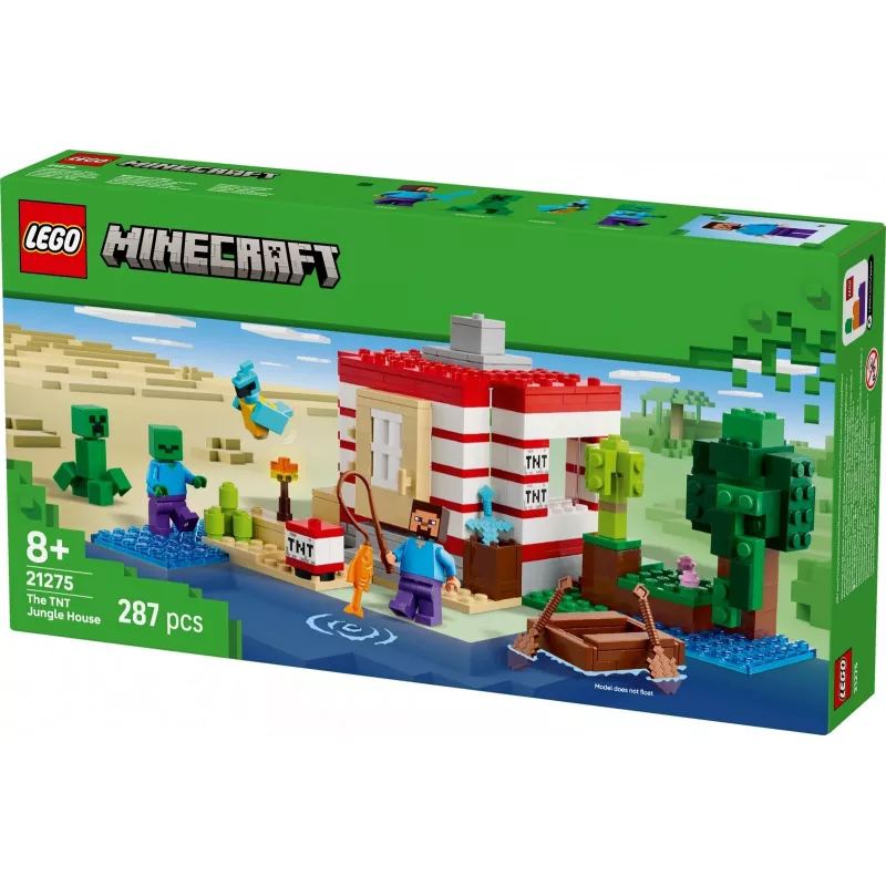 Ehitusmänguasi LEGO Minecraft komplekt 21275 TNT džunglimaja, 287 tükki, 2 minifiguuri, vanus 8+