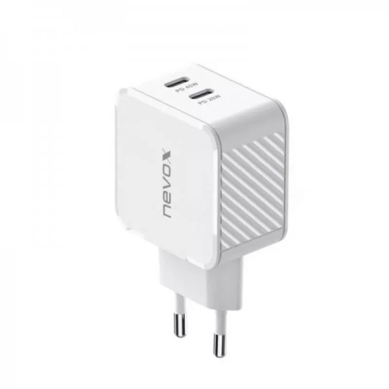 Nevox 45W Dual USB-C Power Delivery GaN laadija, valge, mudel 2569