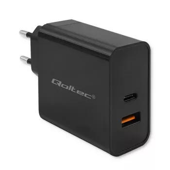 Qoltec 52380 Super Quick PD laadija | 1xUSB-C | 1xUSB | 65W | 5-20V | 1,5-3,25A | Must