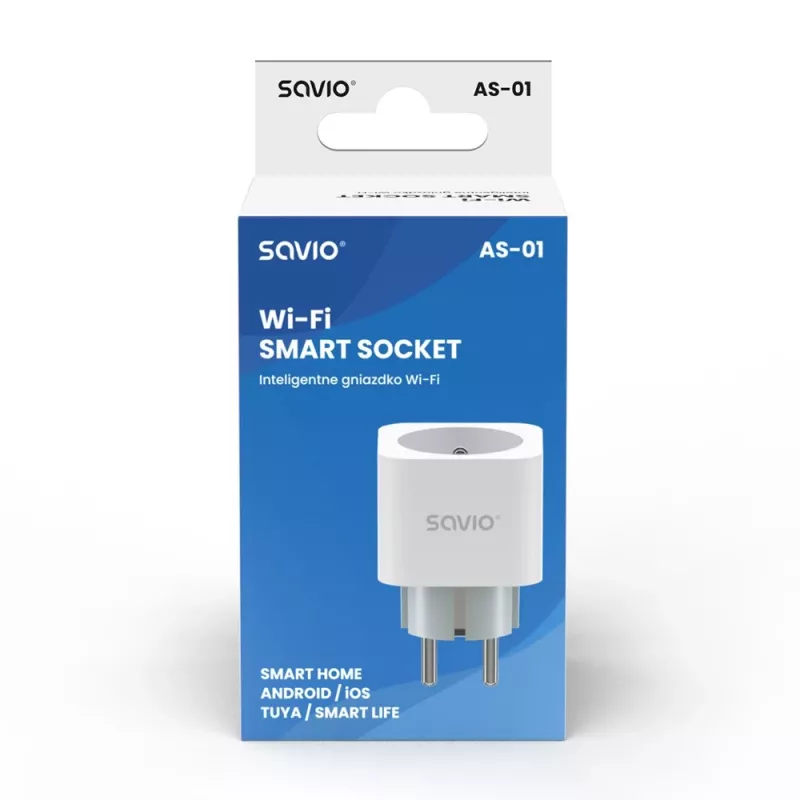 Nutipistik SAVIO AS-01 16A Wi‑Fi 2,4 GHz, E/F-tüüpi pistik, 220–240V, 3680W, valge