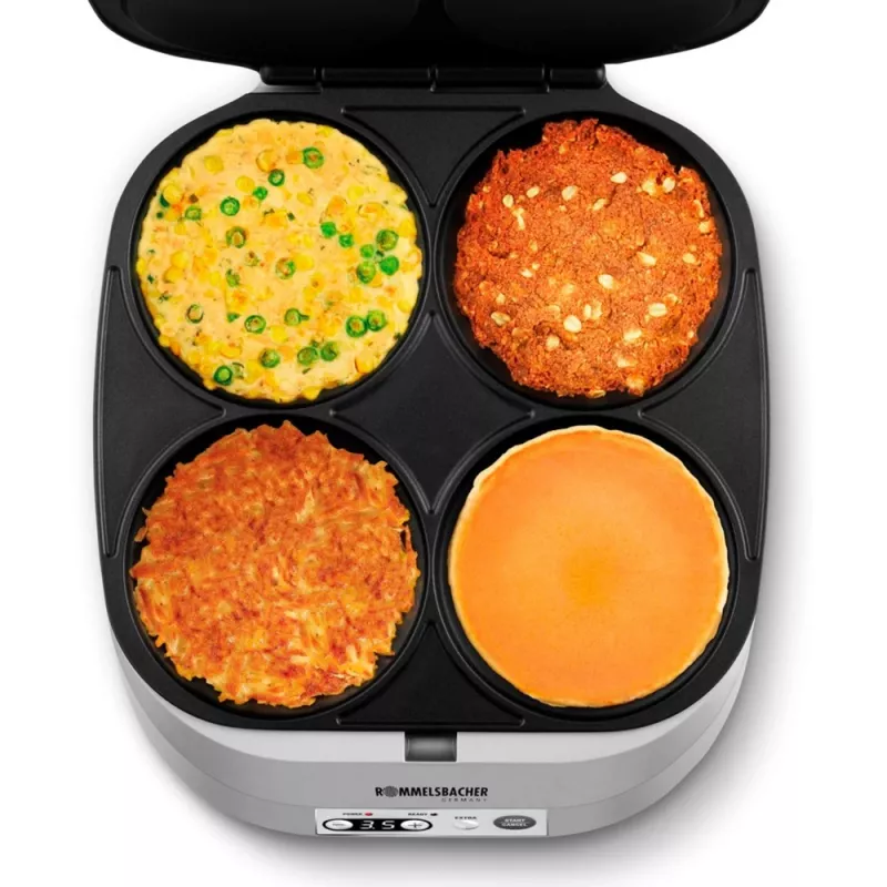 ROMMELSBACHER PC 1800, 4 pannkooki, Hõbedane, Plast, 13,5 cm, Nupud, 1800 W