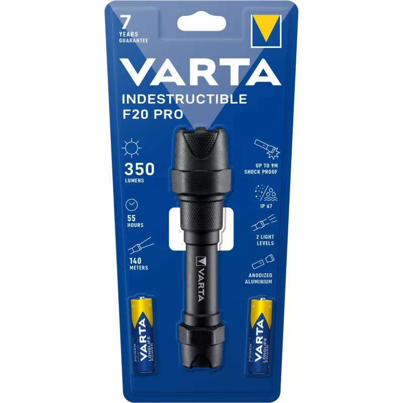 Varta Indestructible F20 Pro - käsilamp - Must - Alumiinium - 9 m - IP67 - LED