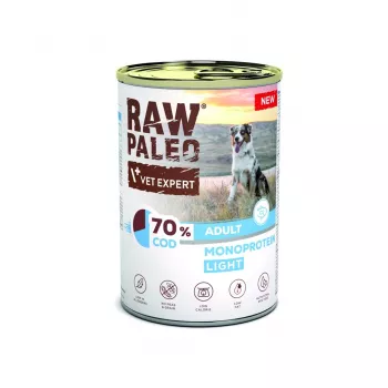 Märg koeratoit VETEXPERT Raw Paleo Cod Light Adult, konserv 400 g, kalamaitse, 11,3% valku, 1,7% rasva