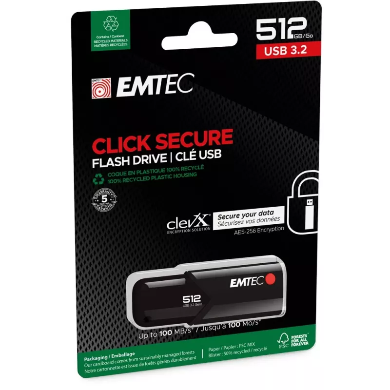 Emtec B120 Click Secure USB-mälupulk 512 GB USB Type-A 3.2 Gen 2