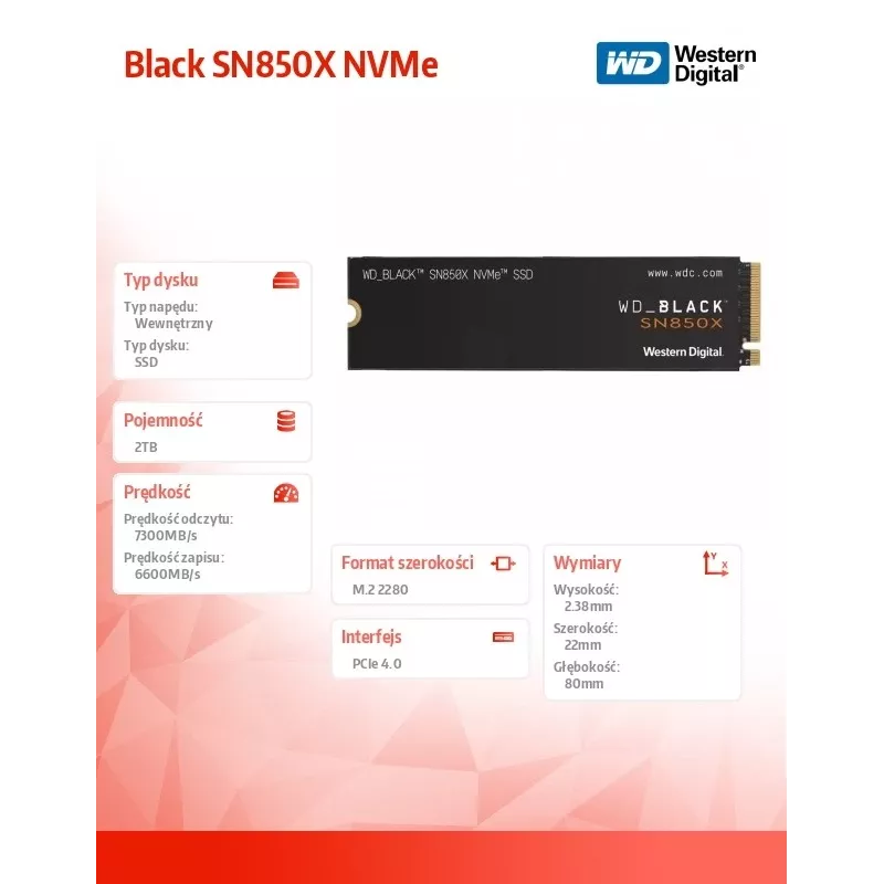 WD Must SN850X 2TB SSD M.2 2280 NVME PCI-E Gen4 Solid State Drive (WDS200T2X0E)