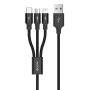 USB 3-in-1 laadimis-/andmekaabel Devia Kintone Series — Lightning, Micro-USB, USB-C, 1,2 m, must