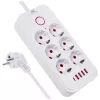 Pikendusjuhe MACLEAN MCE391 W — 6 pistikupesa, 4×USB-A + 1×USB-C, 3 m kaabel, 110–240 V, 2500 W, valge