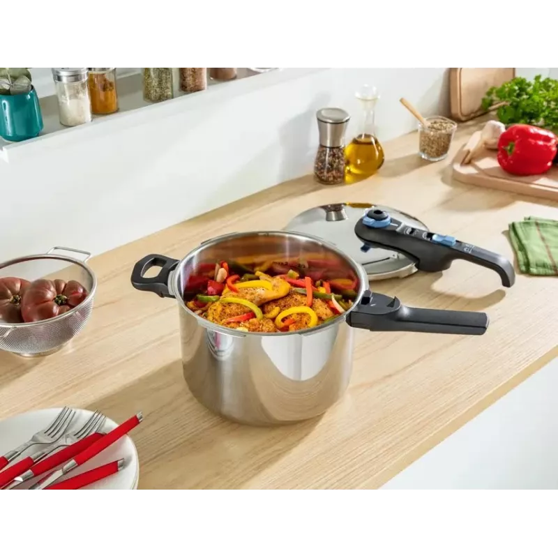 Survekeedupott Tefal SECURE TRENDY 6L roostevabast terasest aurutuskorviga, induktsiooniga ühilduv