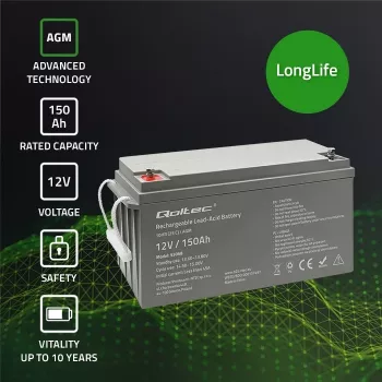 Qoltec 53068 AGM aku | 12V | 150Ah | max. 2250A