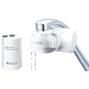 Kraaniveefilter BRITA ON TAP V CU CE2 (1052067) — 4-astmeline, 600 l mahutavus, 3 režiimi, 5 adapterit, valge