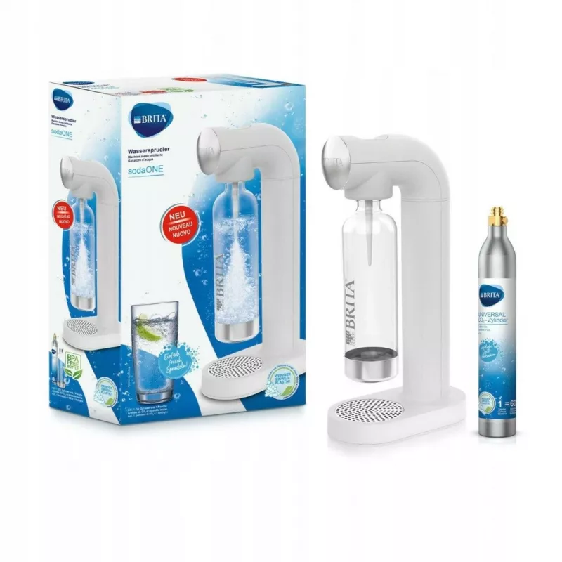 Saturator bottle BRITA SodaONE Valge — bottle, 60 L performance, BPA-free, 450×129×240 mm