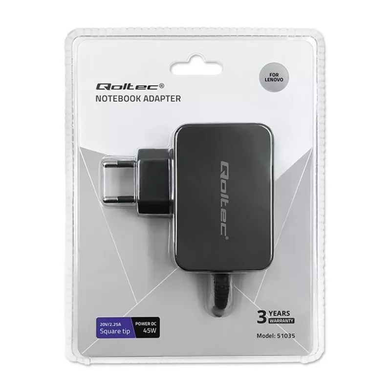 Toiteadapter Qoltec 51035 45W siseruumidesse must 220-240V