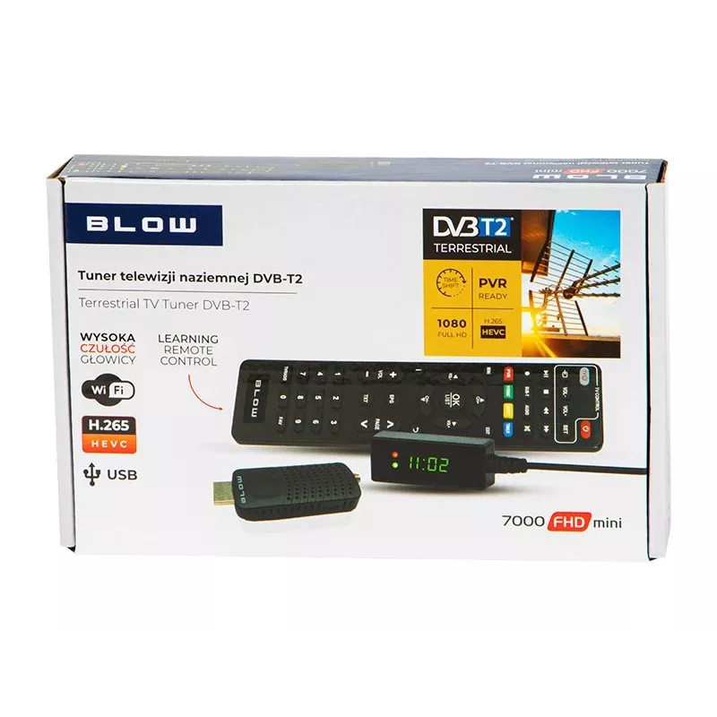 DVB-T2 tuuner BLOW 7000FHD MINI H.265 — kompaktne maapealse TV vastuvõtja, HDMI, USB, S/PDIF, audio L/R, teletekst