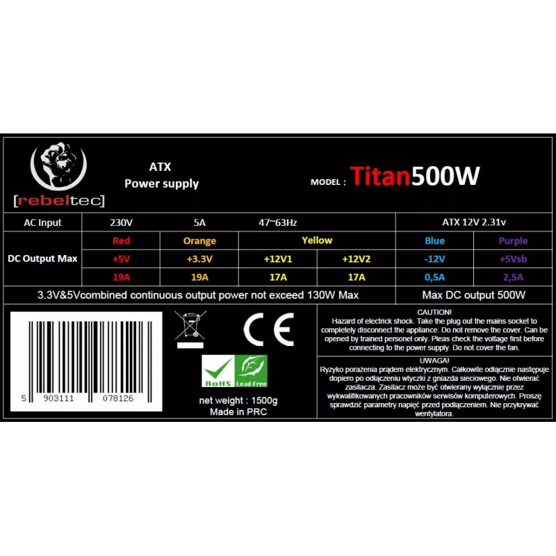 Toiteplokk ATX ver2.31 TITAN 500W