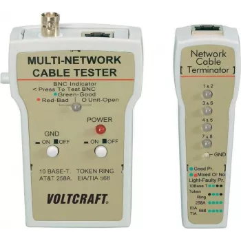 Võrgukaabli tester Voltcraft CT-1 BNC ja RJ-45 jaoks, testib 10Base-T UTP/STP