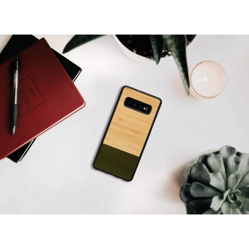 Nutitelefoni ümbris man and wood Samsung Galaxy S10 Plus jaoks — bambusmets must