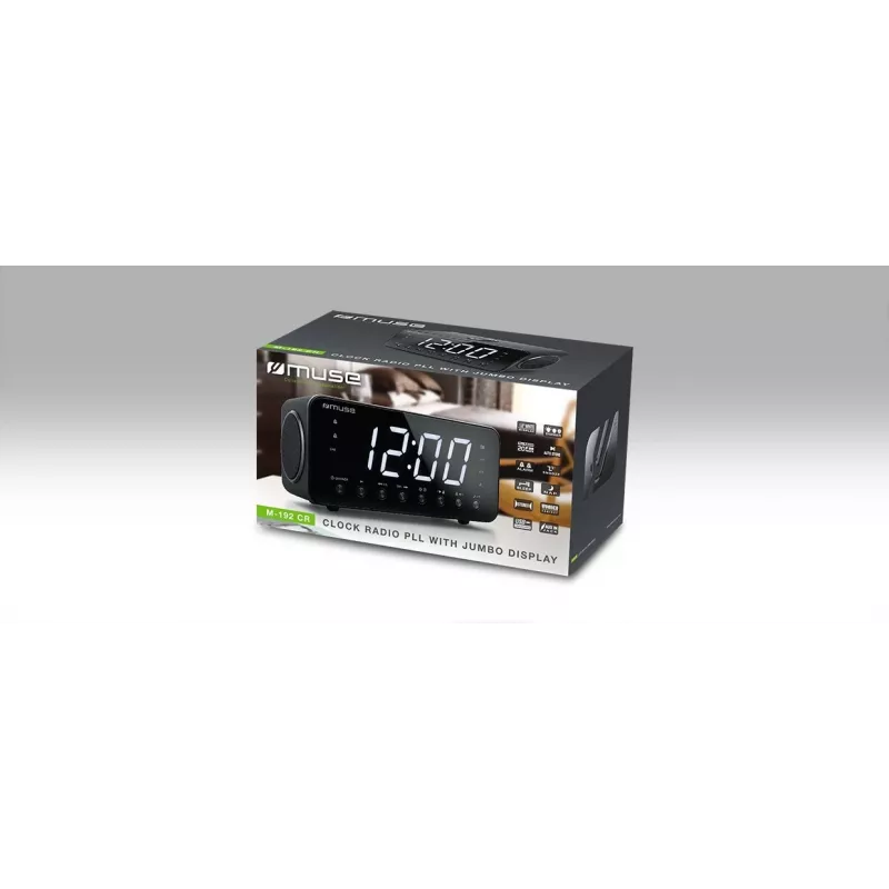 Kellraadio Muse M-192 CR — digitaalkell, FM-tuuner, 1,8-tolline LED-ekraan, must puit, AC 100–240 V, AAA varutoide