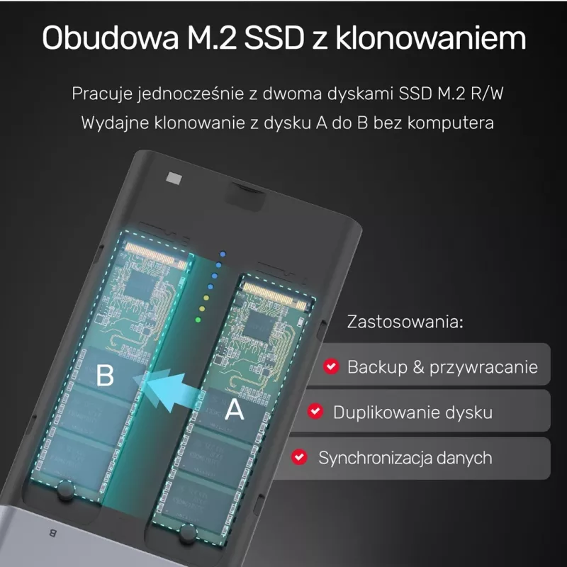 SSD-korpus Unitek S1206A kahele M.2 NVMe PCIe Gen3 x4 kettale, USB 3.2 Gen 2 (10 Gbit/s), alumiinium, USB-C, sisaldab toiteplokki