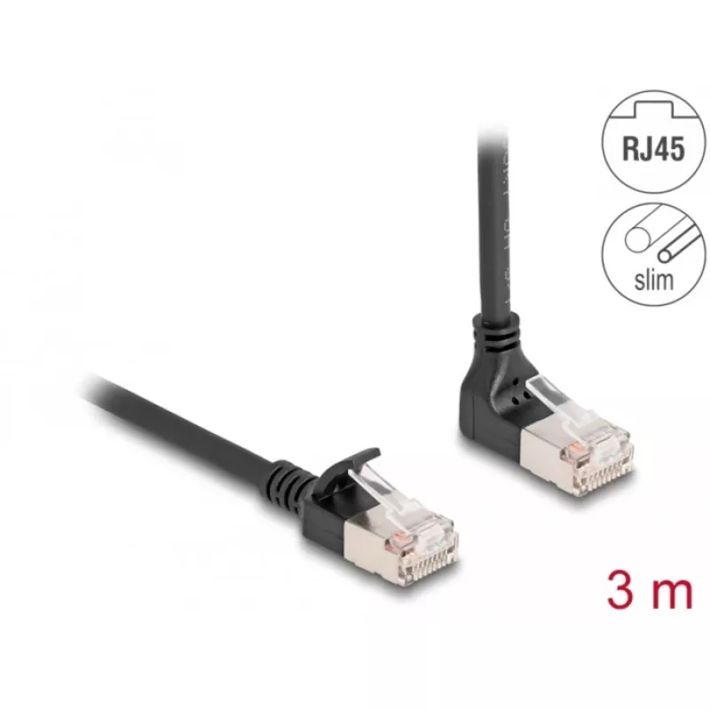 DeLOCK RJ45 võrgukaabel Cat.6A S/FTP õhuke 90° 3 m must