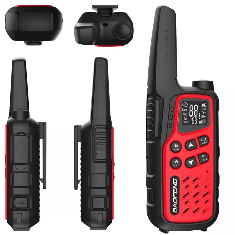 Kaasaskantav raadiosaatja Baofeng BF-T25E — 16 kanalit, 0,5 W, Li-Ion 1400 mAh, komplekt 2 tk (punane)