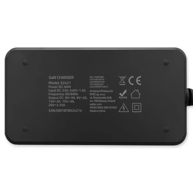 QOLTEC laadija 65W GaN Super Fast õhuke PD 5-20V 3.25A USB-C