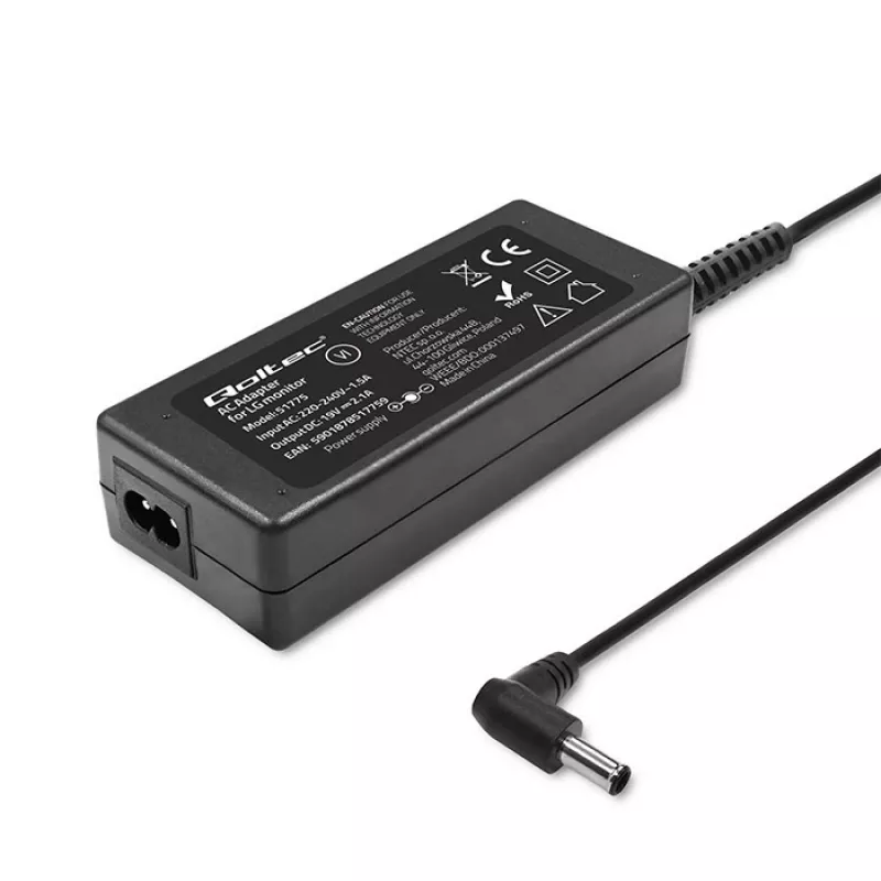 Toiteadapter QOLTEC 51775 40W 19V 2.1A monitoridele, must, 1.75 m kaabel