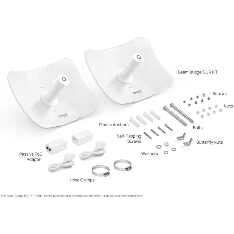 Võrgusild TP-LINK Beam Bridge 5 UR KIT, 5 GHz üheribaline, Wi-Fi 5 (802.11ac), Gigabit Ethernet, väline antenn, max ulatus 15000 m, valge