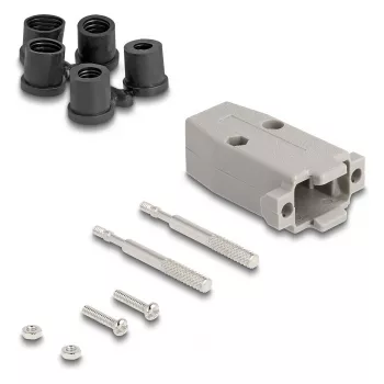 Kaablikate DELOCK D-Sub plastikust korpus 9‑kontaktilisele isas-/emaspistikule kummist tihenditega, hall, 31,2×47,9×16,6 mm