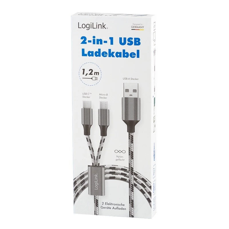 LogiLink CU0202 USB-kaabel USB 2.0 1,2 m USB A USB C/Micro-USB A hall