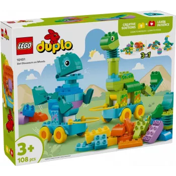 Ehituskomplekt LEGO DUPLO 10451 Dinosaurused ratastel 3-in-1 komplekt, 108 tk, vanus 3+, kõrgus 220 mm