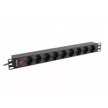 Toitejaotusseade LANBERG PDU-09F-0300-BK — 9x Type F pistikupesa, 3 m kaabel, alumiiniumkorpus, 10 A