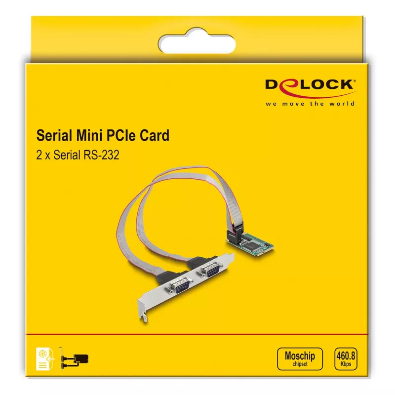 DeLOCK Mini PCIe kaart täissuuruses – 2 x jada RS-232 D-Sub 9 kontaktiga