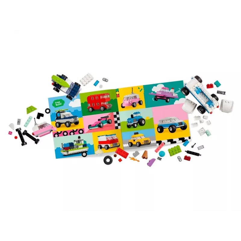 LEGO Classic Creative Vehicles Värviliste Mudelautode Komplekt Poltseiautoga ja 11023 Classic Roheline Alusplaat 32x32 Naastuga Ehitusmuru