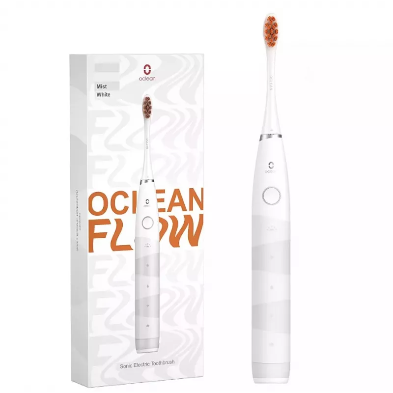 Sonic hambahari OCLEAN FLOW Adult — akutoitel, valgendusrežiim, integreeritud taimer, reguleeritav kiirus, kõrgus 255 mm, valge, 0,13 kg, 1 käepide + 1 harjapea