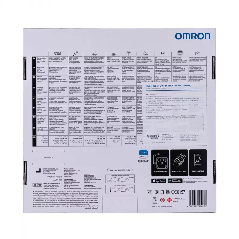 Elektrooniline isikukaal Omron VIVA — ruudukujuline, must, max 150 kg, 100 g täpsus, keharasv/BMI/BMR, 30 kasutaja mälu