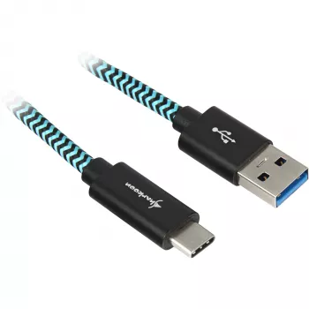 USB 3.2 Gen 2 kaabel, USB-A pistik > USB-C pistik (must/helesinine, 1 meeter, ümbrisega)