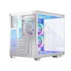 PC korpus MODECOM Volcano Panorama Midi Tower valge — micro ATX, karastatud klaas, ARGB, USB-C, toetab GPU-d 400 mm