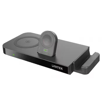 UNITEK MagMighty Combo 5 juhtmevaba laadimisalus kõrvaklappidele nutitelefonile nutikellale must USB kiirlaadimine