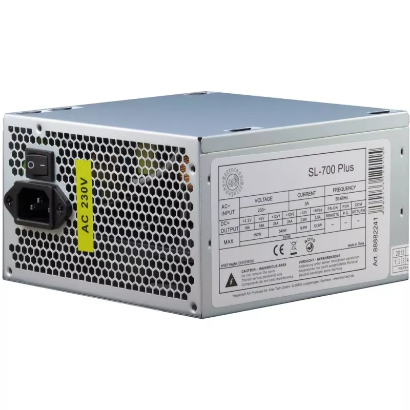 Inter-Tech SL-700 Plus - Toiteplokk (sisemine) - ATX12V 2,4 - AC 230 V - 700 W - aktiivne PFC (88882141)