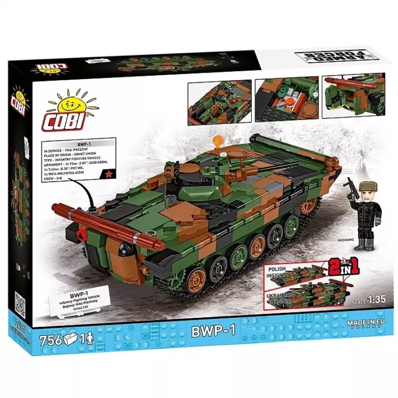 Ehitusklotside komplekt Cobi Armed Forces BWP-1 2630 — Poola/Ukraina amfiibse soomustransportööri mudelikomplekt