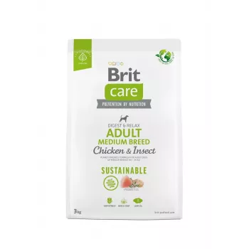 Kuiv koeratoit Brit Care Sustainable Adult Medium Breed Chicken & Insect, 3 kg, valk 26%, rasv 16%